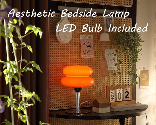 Mid-Century Modern bordslampa i glas för sovrum, orange svamplampa [JUN]