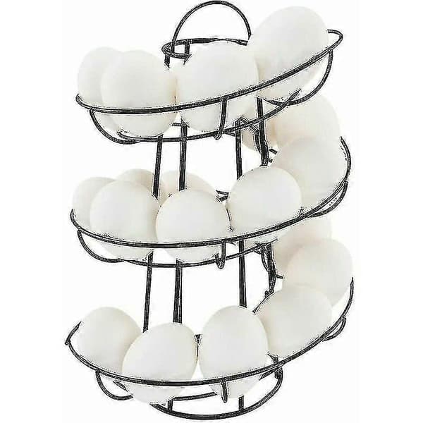 Spiral Metal Egg Holder - Kitchen Egg Rack - 24 Eggs (Black)