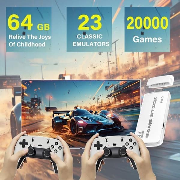 Retro Game Console, 20,000+ Classic Games, Includes 2 Wireless HDMI Controllers for TV, Plug and Play - Home & Party