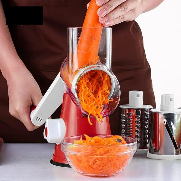 Round Cheese Grater (Red), Vegetable Slicer for Cheese, Carrots, Potatoes, Nuts, Cucumber