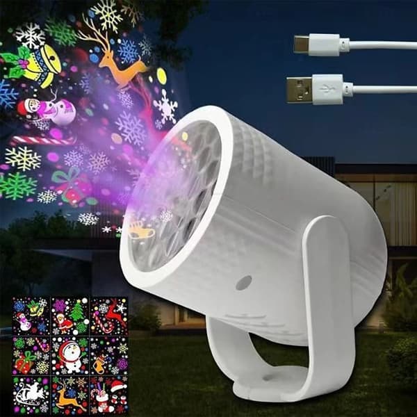 USB juleprojektorlampe med 16 mønstre, LED-projektor for fest og dekorasjon