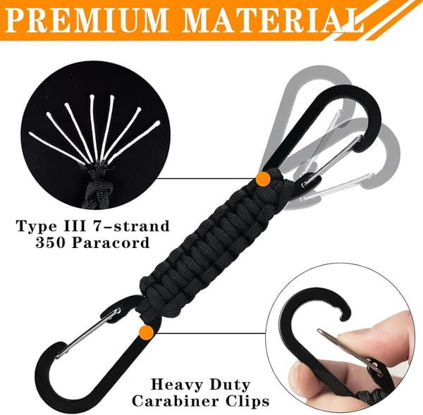 4 kpl Paracord-avaimenperiä pikalukolla, kaksipäinen karabiini avaimenperä, raskas punottu avaimenperä