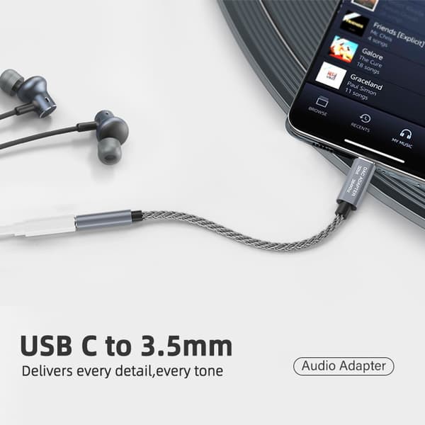32-bittinen / 384 kHz USB-C–3,5 mm äänisovitinjohto DAC-sovitin, harmaa Silver