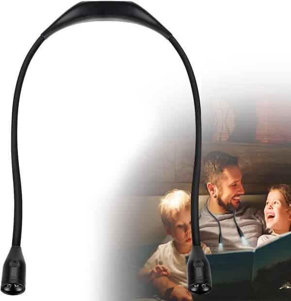 LED-halslampe for lesing, oppladbar med 4 LED-lys
