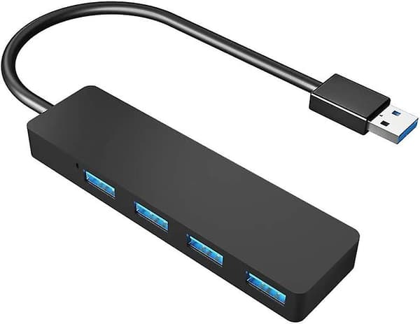 USB-hub, 4-porters USB 3.0-hub, ultratynn ekstra lett USB-adapter, USB-distributør Datahub kompatibel med