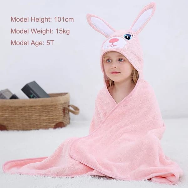 Babybadehåndkle med hette, søtt dyr, bomull, bad, utendørs, barnebadekåpe, badehette, 120*70cm, 0-6 år