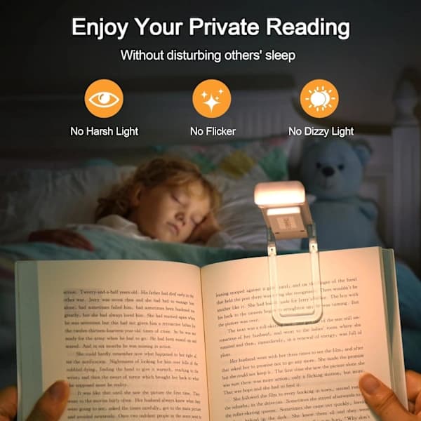Rechargeable Reading Light, 3 Modes & 5 Adjustable Brightness Levels, Clip-on Book Light for Bed, Portable Lamp Clip
