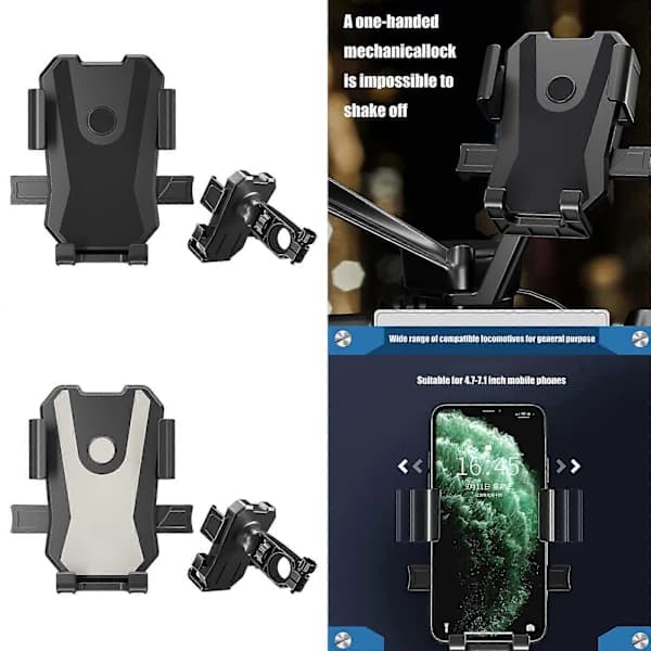 Secure Grip Bicycle Phone Holder Motorcycle Handlebar Mobile Phone Clamp Scooter Phone Clip Easy Installation for Cycling Black