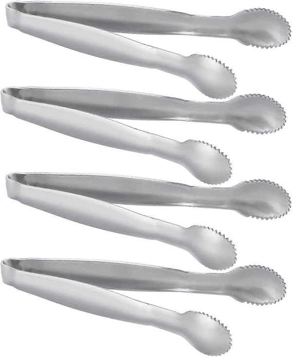 Sett med 4 mini serveringstenger i rustfritt stål, sukkertang, 10 cm