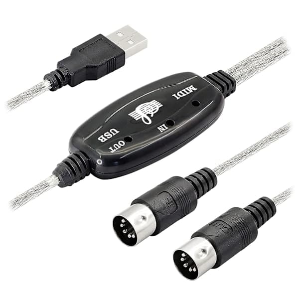 USB MIDI-kabeladapter, USB Type A hann til MIDI Din 5-pinners inn/ut-kabelgrensesnitt med LED-indikator
