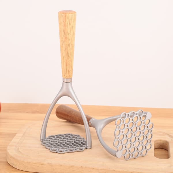 Aluminum Alloy Potato Masher with Oak Handle - Simple Mashed Potato Kitchen Tool 161