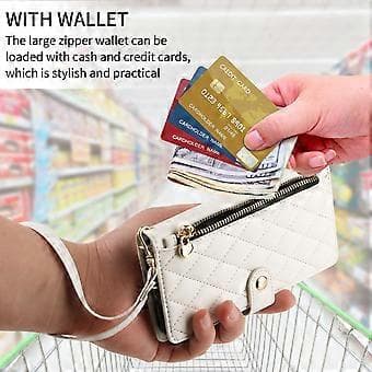 Compatible Wallet Case with Straps for Samsung Galaxy A55 5G, Diamond Pattern Leather Stand Phone Case (White)