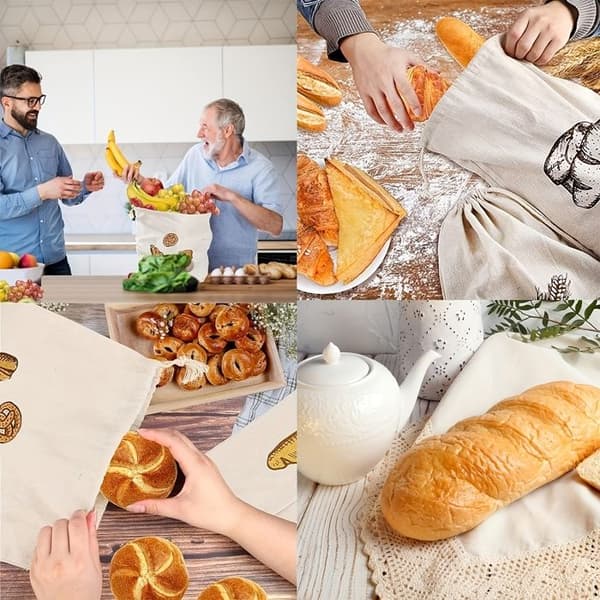 Genanvendelig brødpose i hør, rektangulær opbevaringspose af fødevarekvalitet, perfekt til håndværksmæssigt og hjemmebagt brød