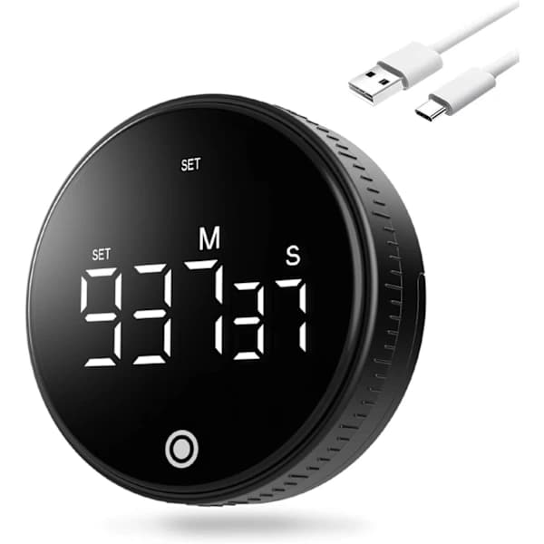 Magnetisk køkkentimer: Elektronisk timer til madlavning, sport og studier, lydløs tidsstyring sort