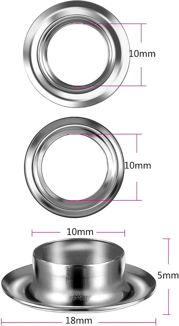 100 sæt øjer, øjeværktøjssæt til presenningsstof, gardiner (10 mm indvendig diameter)