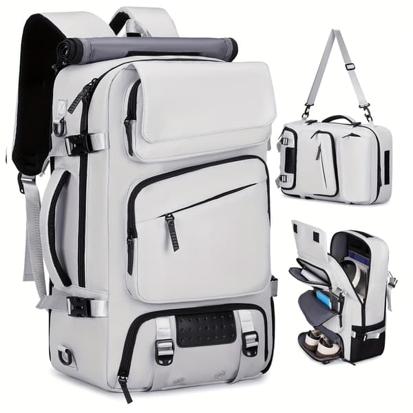 Convertible Travel Backpack Laptop Bag in Polyester with Shoe Compartment Not provided Silvery Gray Not provided Silvery Gray