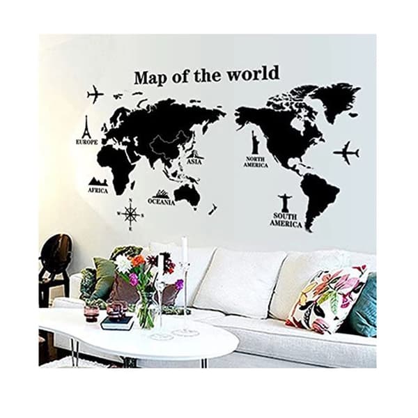World Map Wall Decals, Living Room Bedroom Removable