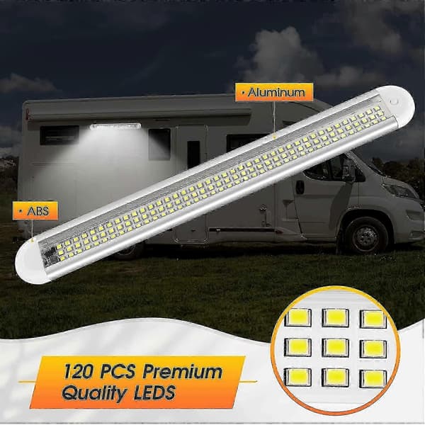 12V-85V 120 LED Interior Light with Switch Compatible with Minibus, Boat, Marine Car (2 Pieces)