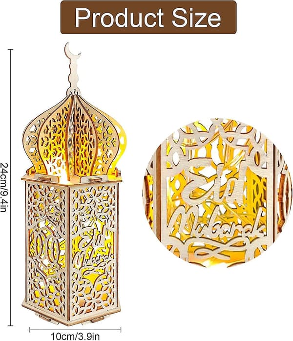 3 dele DIY Ramadan trælampepynt, Mubarak Ramadan LED-lampe til Ramadan-dekorationer