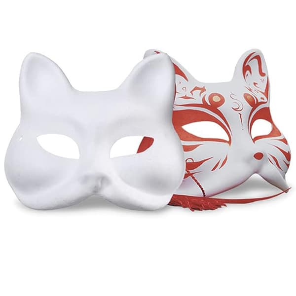 Kattmask vit kattmask blank DIY Halloween-mask djur halvmask maskerad 5 st 5pcs