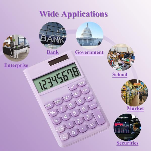 Basic Calculator, Cute Pocket Size Mini Calculator for School, Office, Home (Purple)