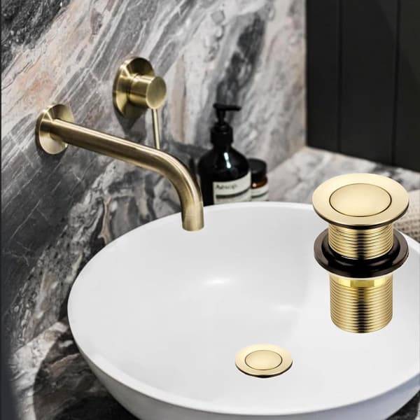 Brass Basin Waste Replacement Plug - Unslotted - Brushed Gold - Standard G 1 1/4\" BSP Connection - 1 Piece - Drain Plug - Basin Plug