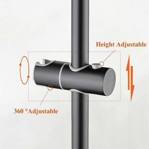 Black Shower Bar, 304 Stainless Steel Shower Bar with Height and Angle Adjustable Mounting Brackets, Brushed, Total Height 660mm