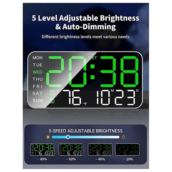 8.4-inch Large Digital Wall Clock, LED Alarm Clock with Numbers, Green