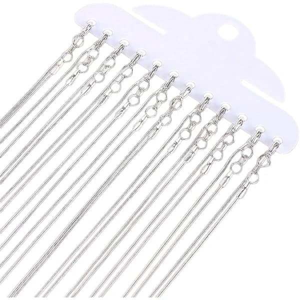 12 pcs Silver Plated 1.2mm Snake Chains: 45cm Chains with Lobster Clasps for Jewelry Making