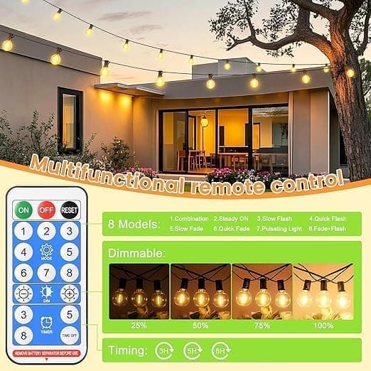 7m Outdoor Light String, Solar Powered Light Strings, 10 G40 LED Bulbs, IP44 Waterproof for Patio and Party