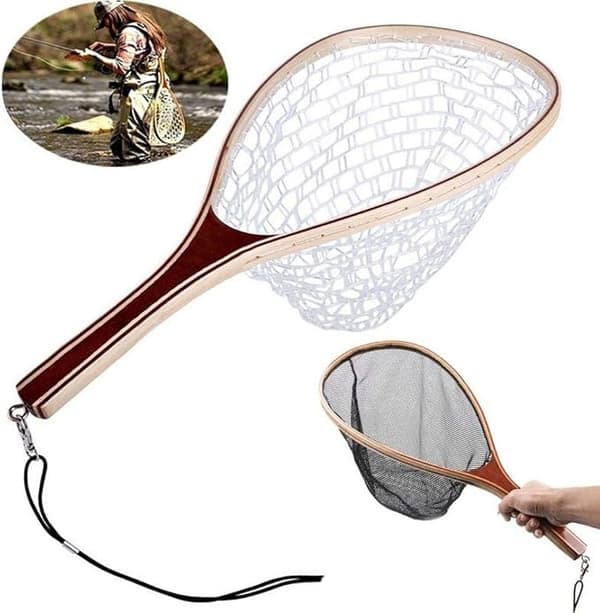 Haavi puukahvalla, kumi-/nailonverkko