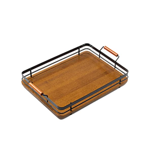 Brun järnbricka med handtag, 30x20x6.5cm, Rustik serveringsbricka för te eller inredning