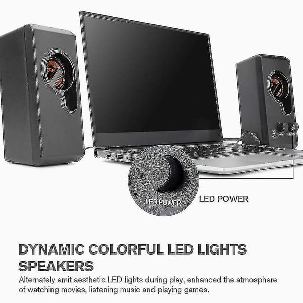 Computer Speakers, PC Speakers Stereo Sound USB Powered Multimedia Speakers with Colorful LED Light for Desktop Laptop PC (Two-Pack)