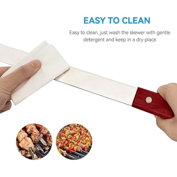 Grill Tools, Skewers, 50 cm Extra Long Stainless Steel Skewers with Solid Wood Handle, Set of 8
