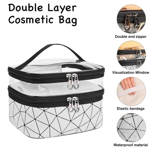 Dobbeltlags makeupboks til rejser Makeuptaske Toilettaske Bærbar makeuptaske til kvinder til opbevaring sølvfarvet silvery