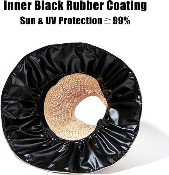 Kvinders strandhat med bred skygge, super solbeskyttelse, solhat med sort gummisolbeskyttelse, UV-beskyttelse, foldbar, justerbar solhat Off White Off White
