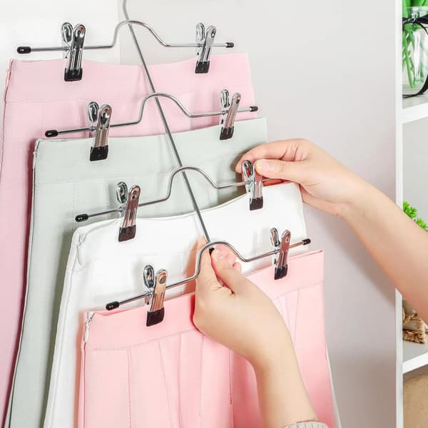 4-Tier Metal Hangers with Adjustable Non-Slip Clips, Space-Saving for Women's Closet Organization, Black, 4-Pack