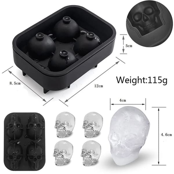 3 stk 3D silikon isbitform for hodeskaller, Halloween-isbitform formet som hodeskaller