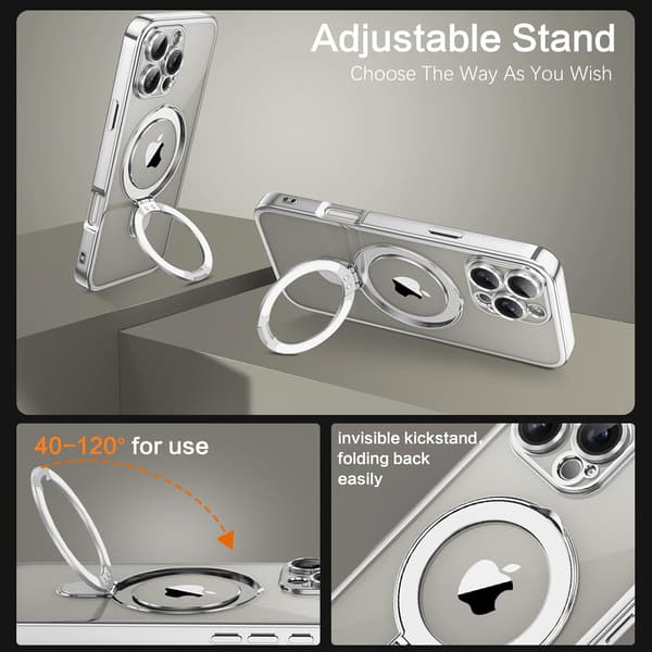 iPhone 16 Pro-etui med MagSafe, klar bagside og indbygget ringstativ