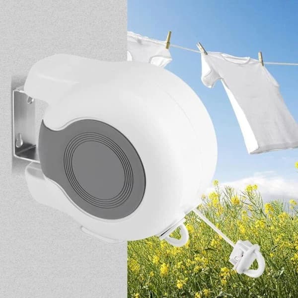 Retractable Clothesline Wall Mounted Drying Rack With 2 Lines 13m ABS PVC For Outdoor Balcony Garden White