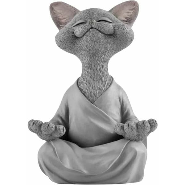 (12x12x18cm-Grå) Kat Buddha Statue - Glad Kat Buddha, Kat Buddha