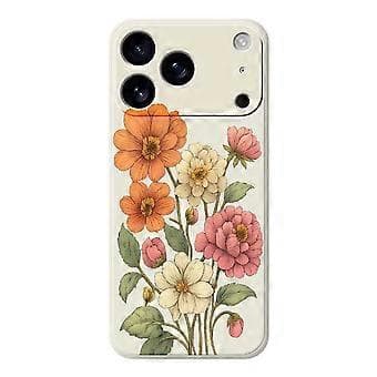 Kompatibelt deksel til iPhone 17 Pro Max, vakkert blomstermønster, rett kant, TPU-bakside (beige)