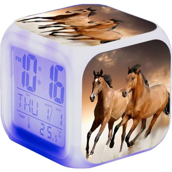 LED Horse Alarm Clock with Light – Luminous at Night – Gift for Kids & Adults