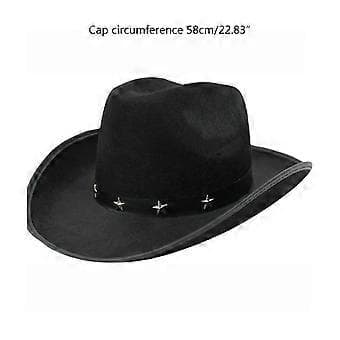 Solid Breathable Cowboy Hat Western Style Large Brim Hat Casual Sunproof Hat with Star Rivet Decor & Chin Strap Brown