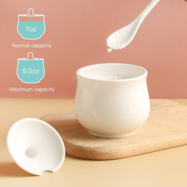 Ceramic Sugar Bowl, White Porcelain Sugar Jar with Lid and Spoon