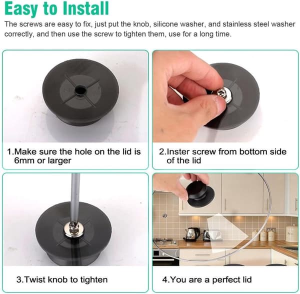 Pieces - Lid for saucepan - Lid knobs - Opening 6 - 10mm - Pot lid knob - Lid handle - Lid knob - Anti