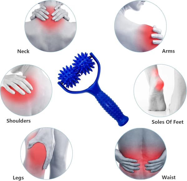 Blue massage roller with handle, anti-fat massage roller