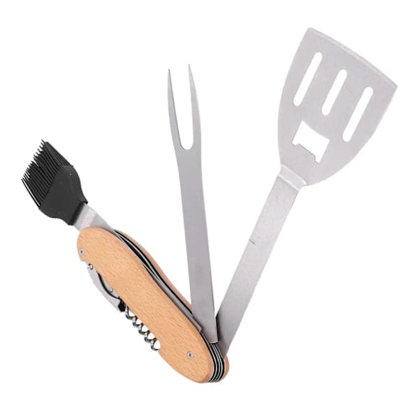 BBQ-verktøysett 5-i-1 multifunksjonelt sammenleggbart bærbart stekespade børste gaffel flaskeåpner rustfritt stål grillkombinasjonssett 0.6