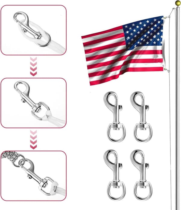 Swivel Carabiners, 4-pack 72mm Stainless Steel Spring Snap Hook for Dog Leash, Flagpole Rope, Keys, Quick Release