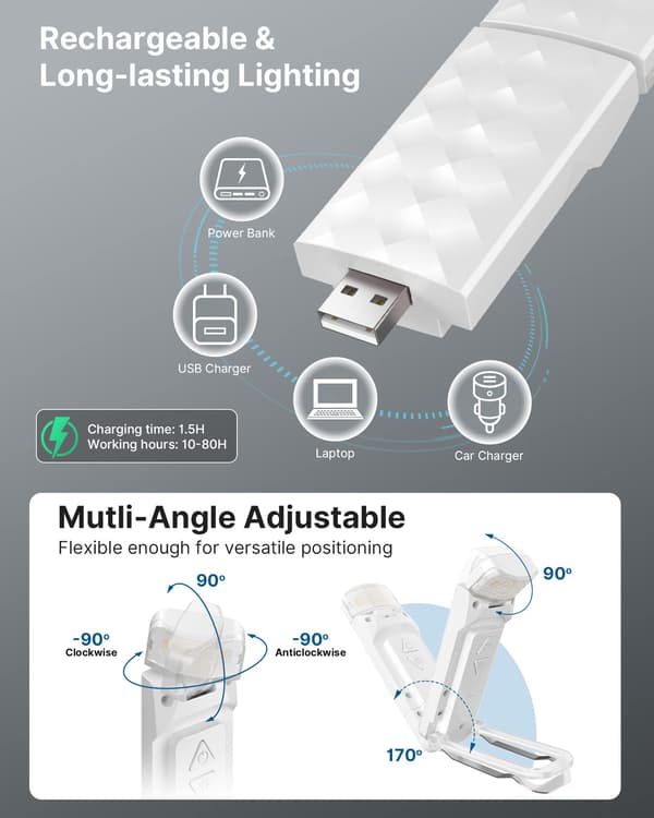 Rechargeable Book Light, Eye-Friendly Reading Light with Clip for Books, Portable LED Bookmark Lamp for Book Lovers